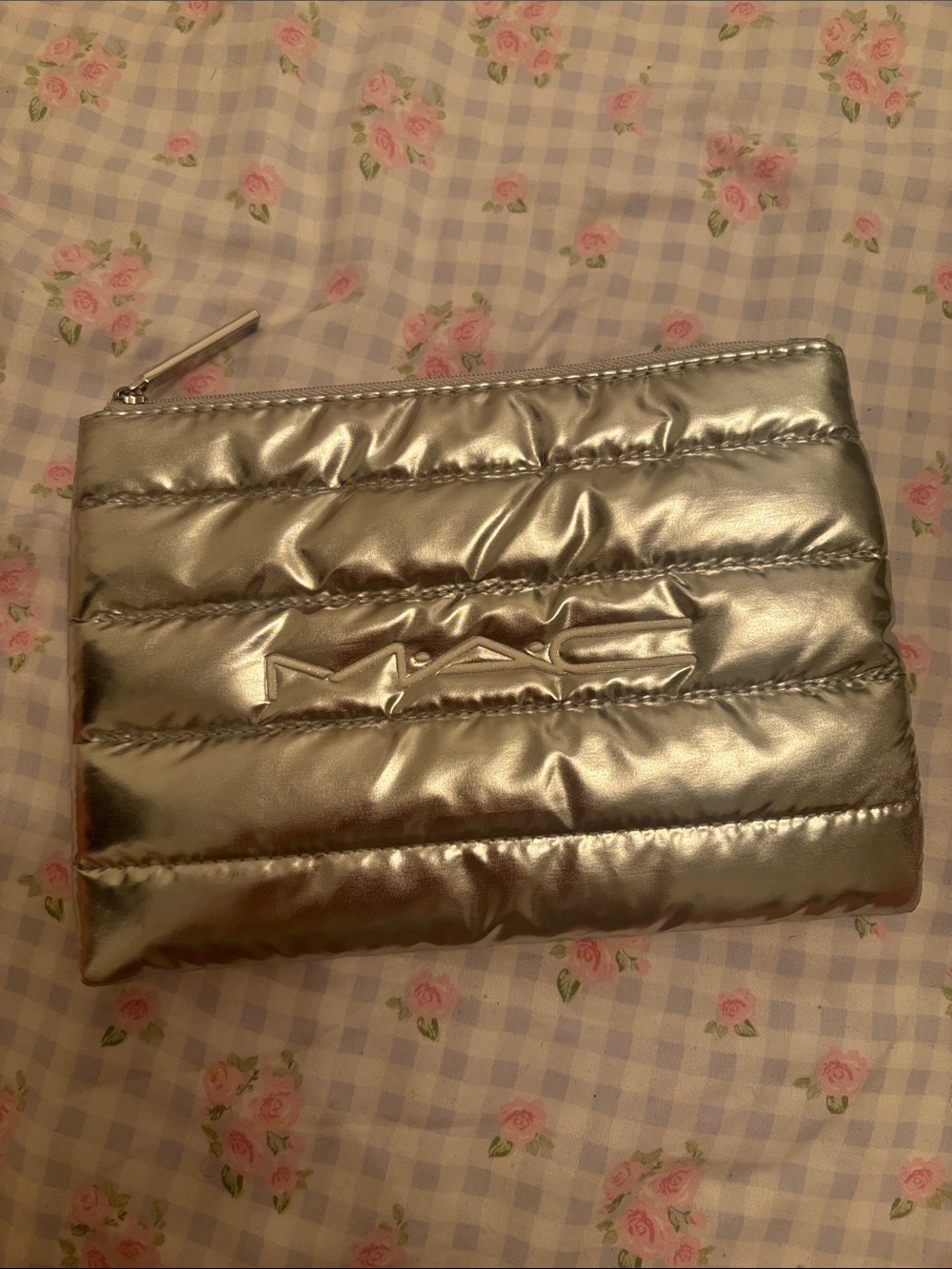MAC Cosmetics Metallic Silver Quilted Makeup Pouch